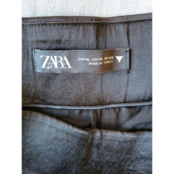 Zara Womens Pants Satin Black Wide Leg High Rise Elastic Waist Cocktail Size XL - Picture 7 of 9